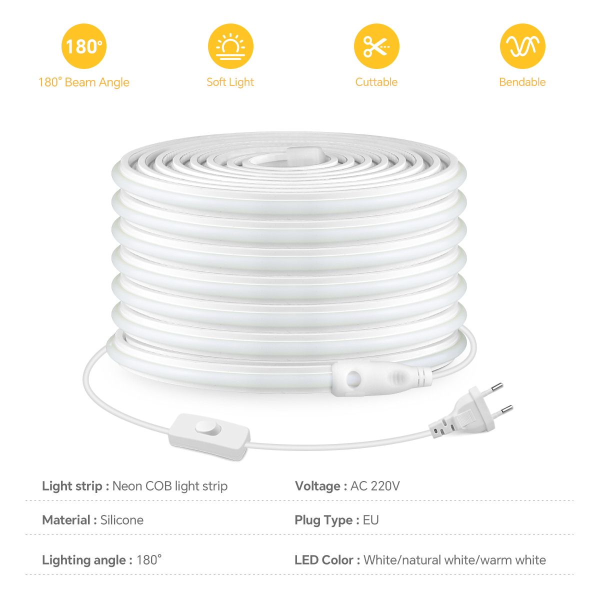 220V COB Led Strip High Densit - Power Switch Outdoor 리뷰 및 가격